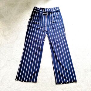 Striped Navy Paperbag Waist Wide-Leg Pants